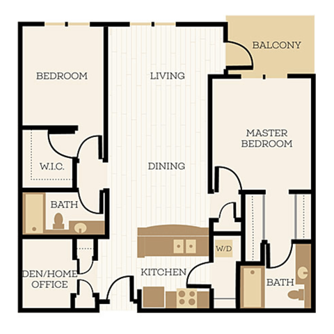 Floor plan for 2 beds, 2 baths, 1156 sqft
